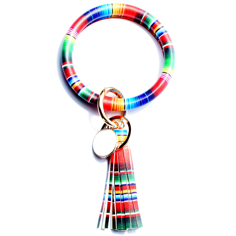 Wholesale Tie-dyed Bee Chrysanthemum Flag Simple Pu Leather Bracelet Keychain